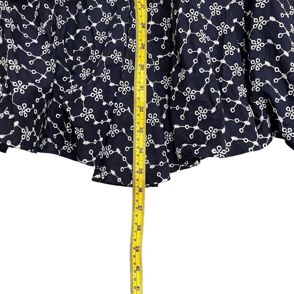 J Crew Mini Eyelet Shirt Dress Womens 10 Navy Blue Sleeveless Button Front Godet - Picture 13 of 13